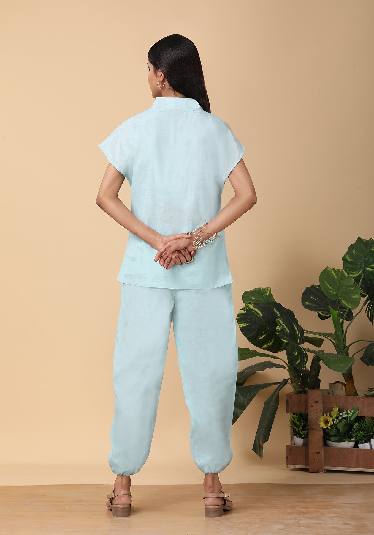 Sky blue drop shoulders Top set