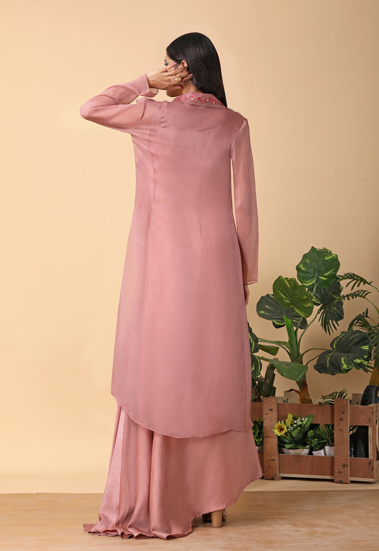 Strappy top, long skirt & Sheer Long Jacket