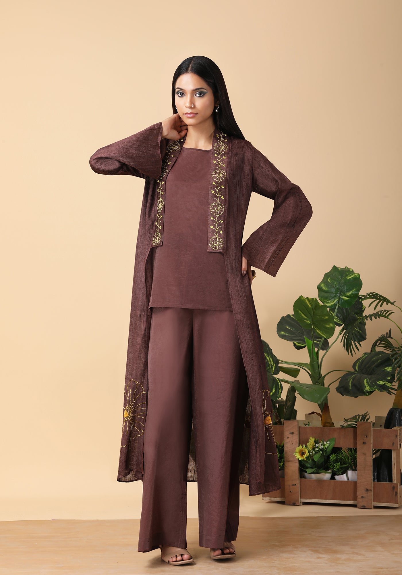Dark Chocolate Tassar Overcoat set
