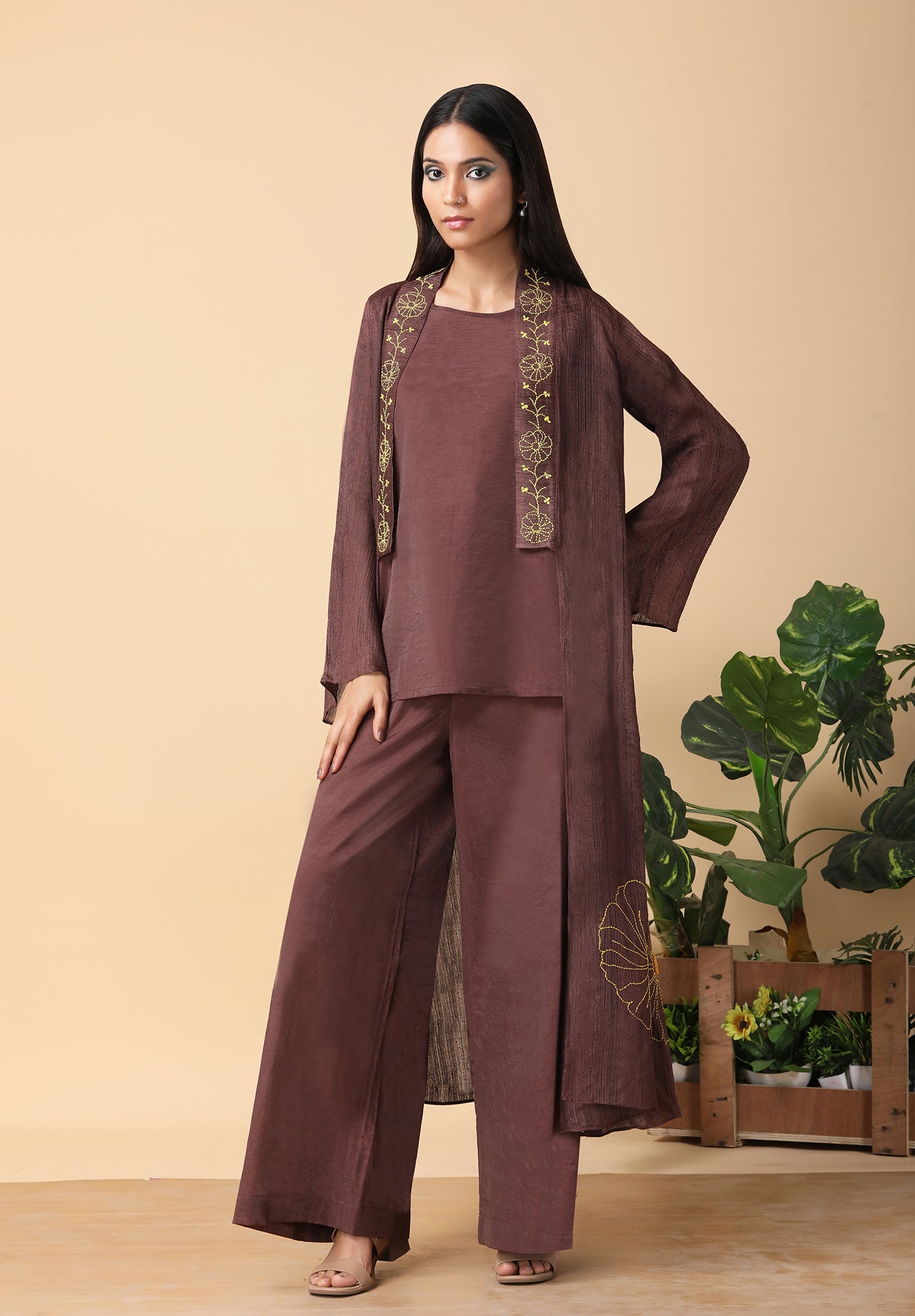 Dark Chocolate Tassar Overcoat set