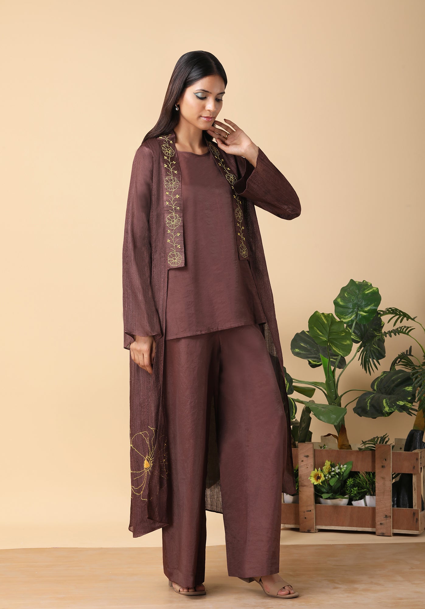 Dark Chocolate Tassar Overcoat set