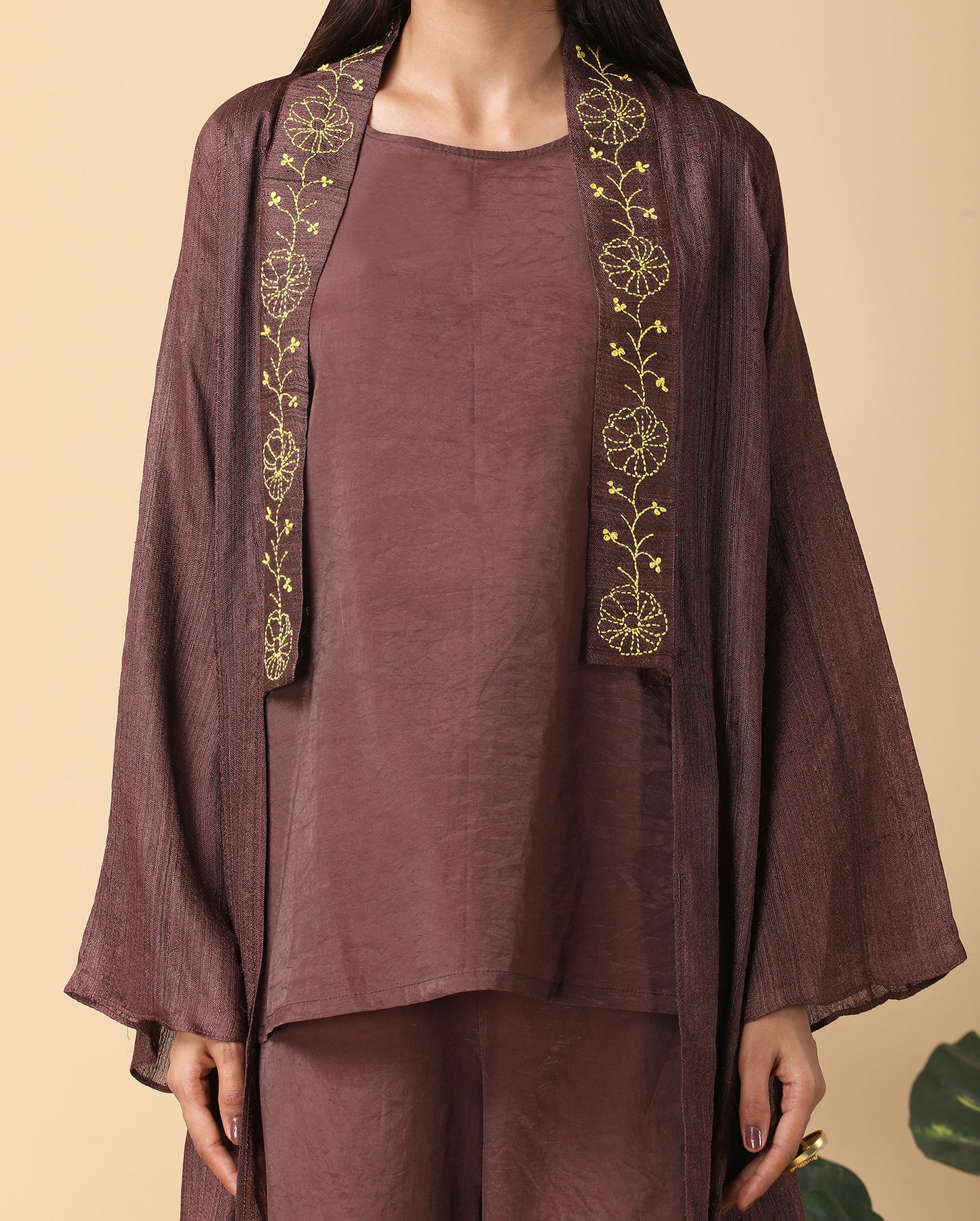Dark Chocolate Tassar Overcoat set