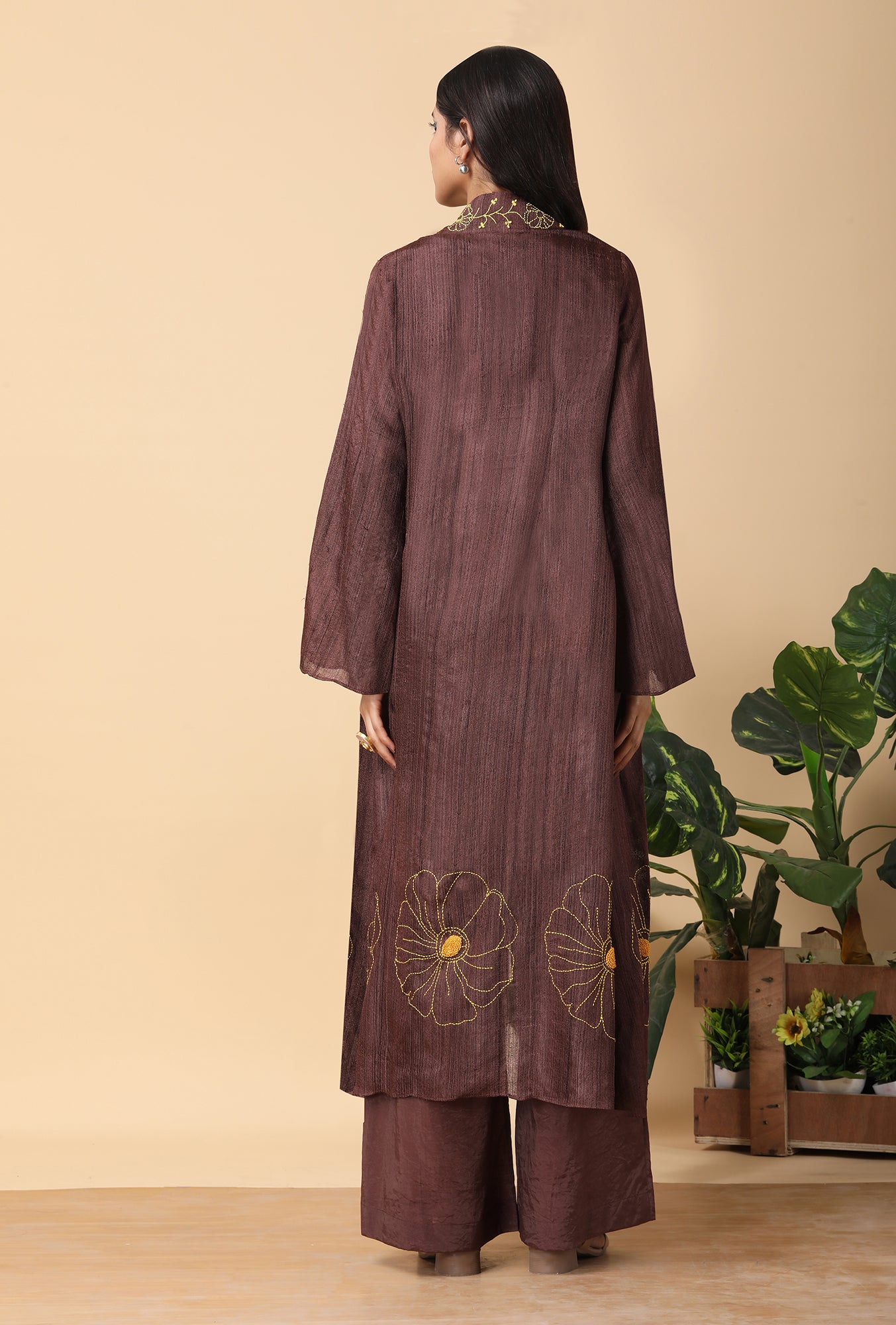 Dark Chocolate Tassar Overcoat set
