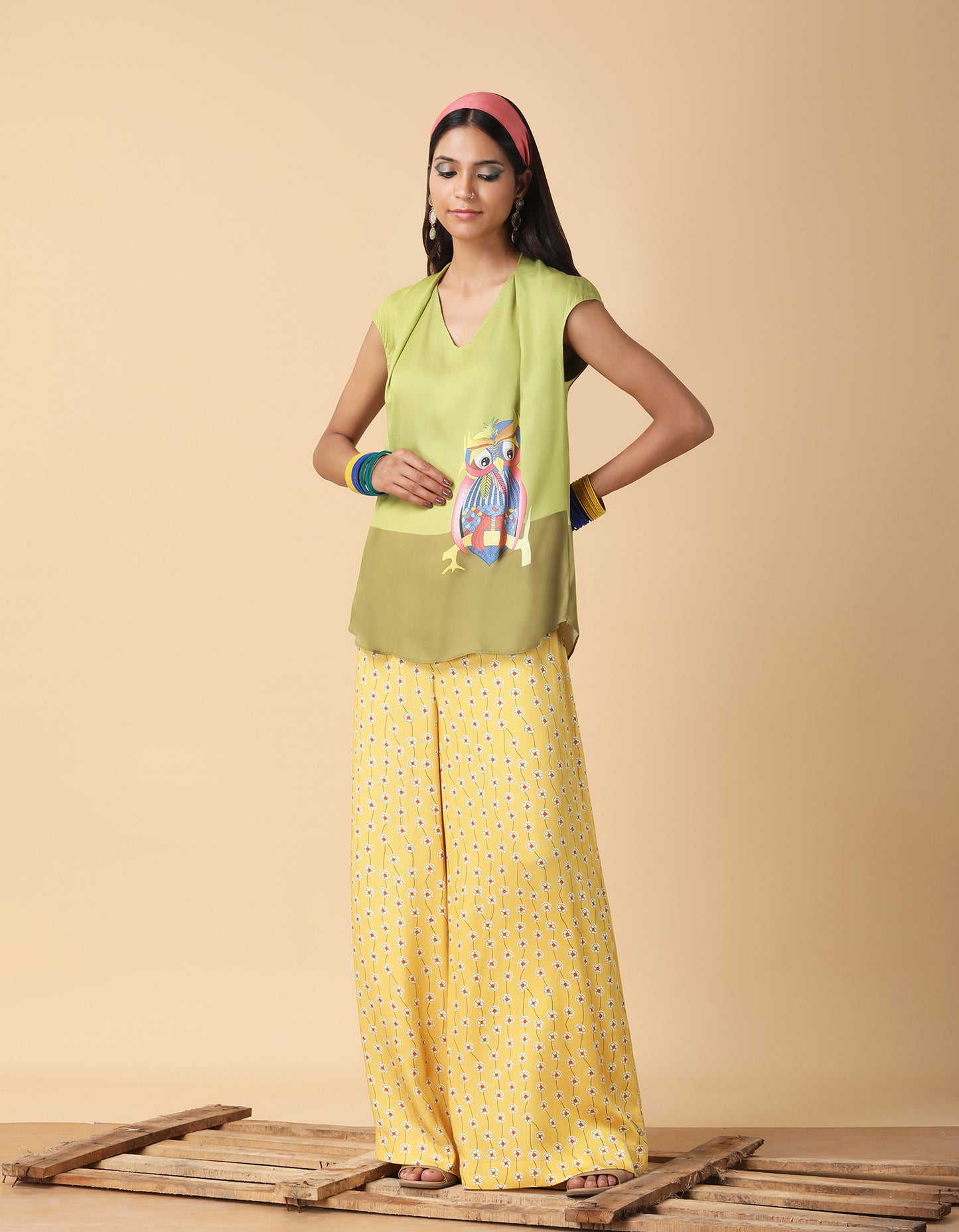 High neck pleated Top with drop shoulder