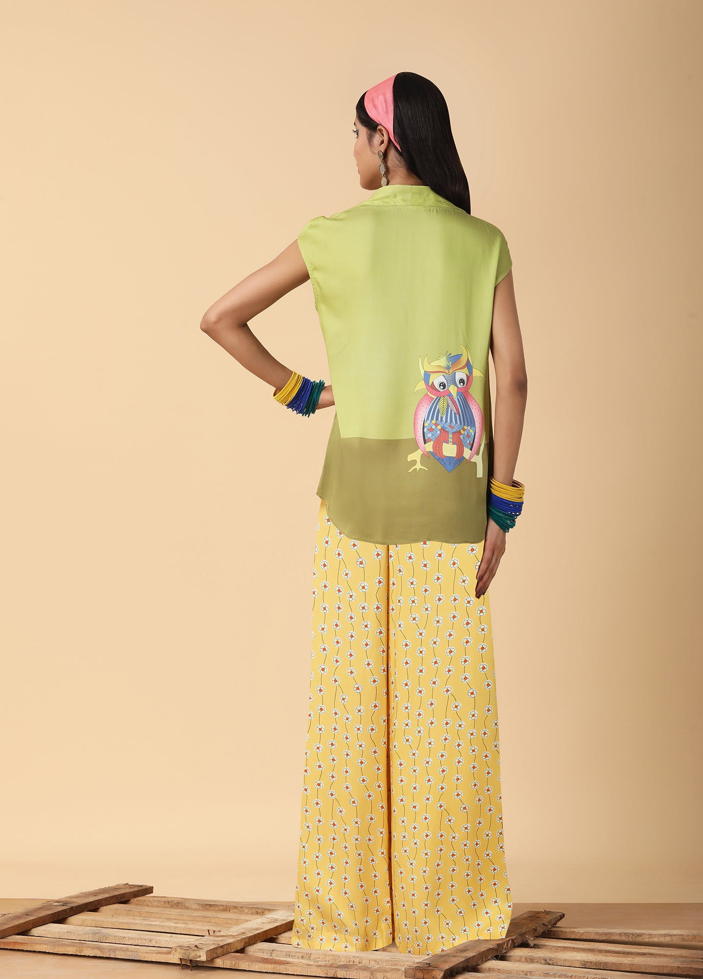 High neck pleated Top with drop shoulder
