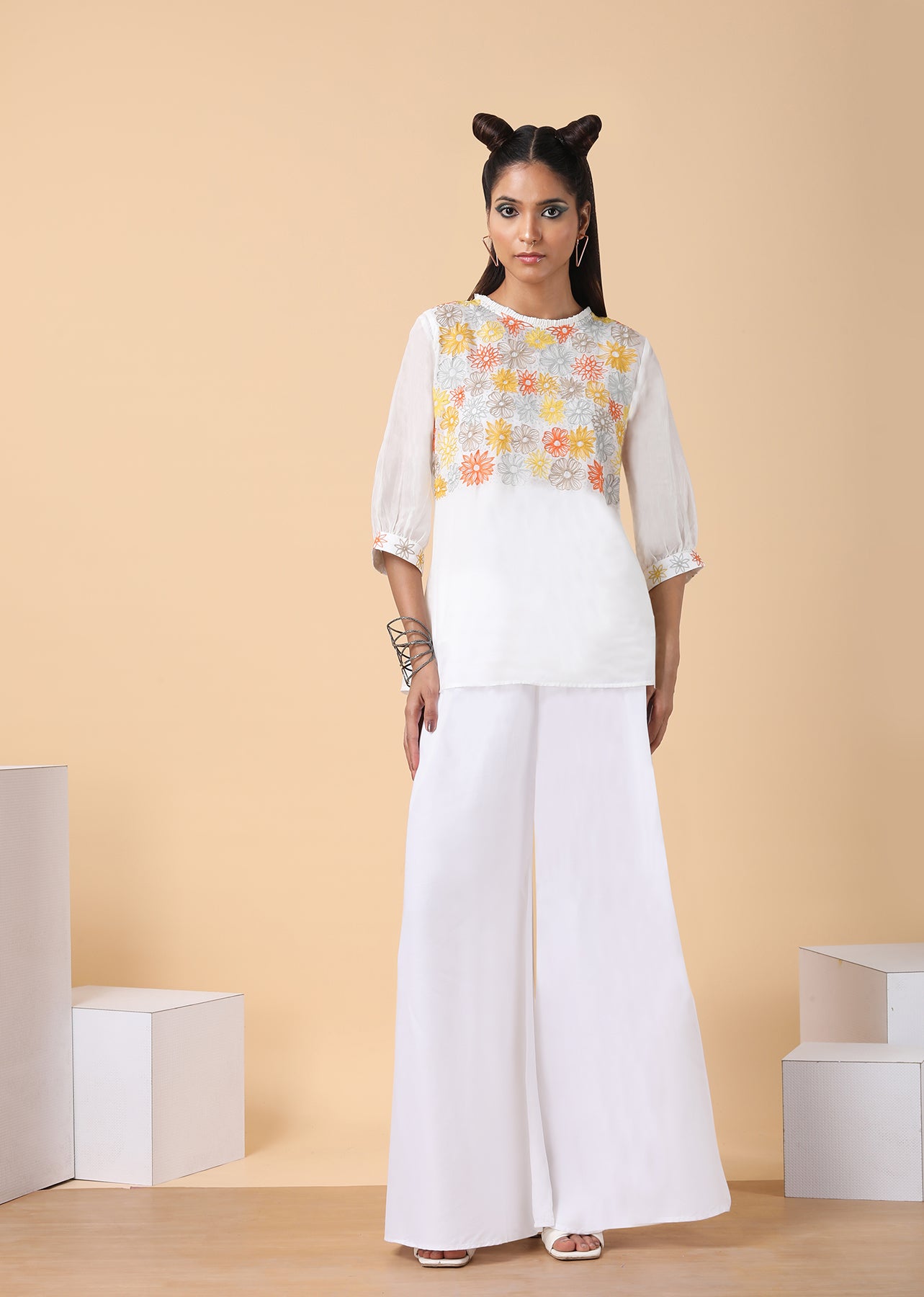 Boatneck white embroidered top