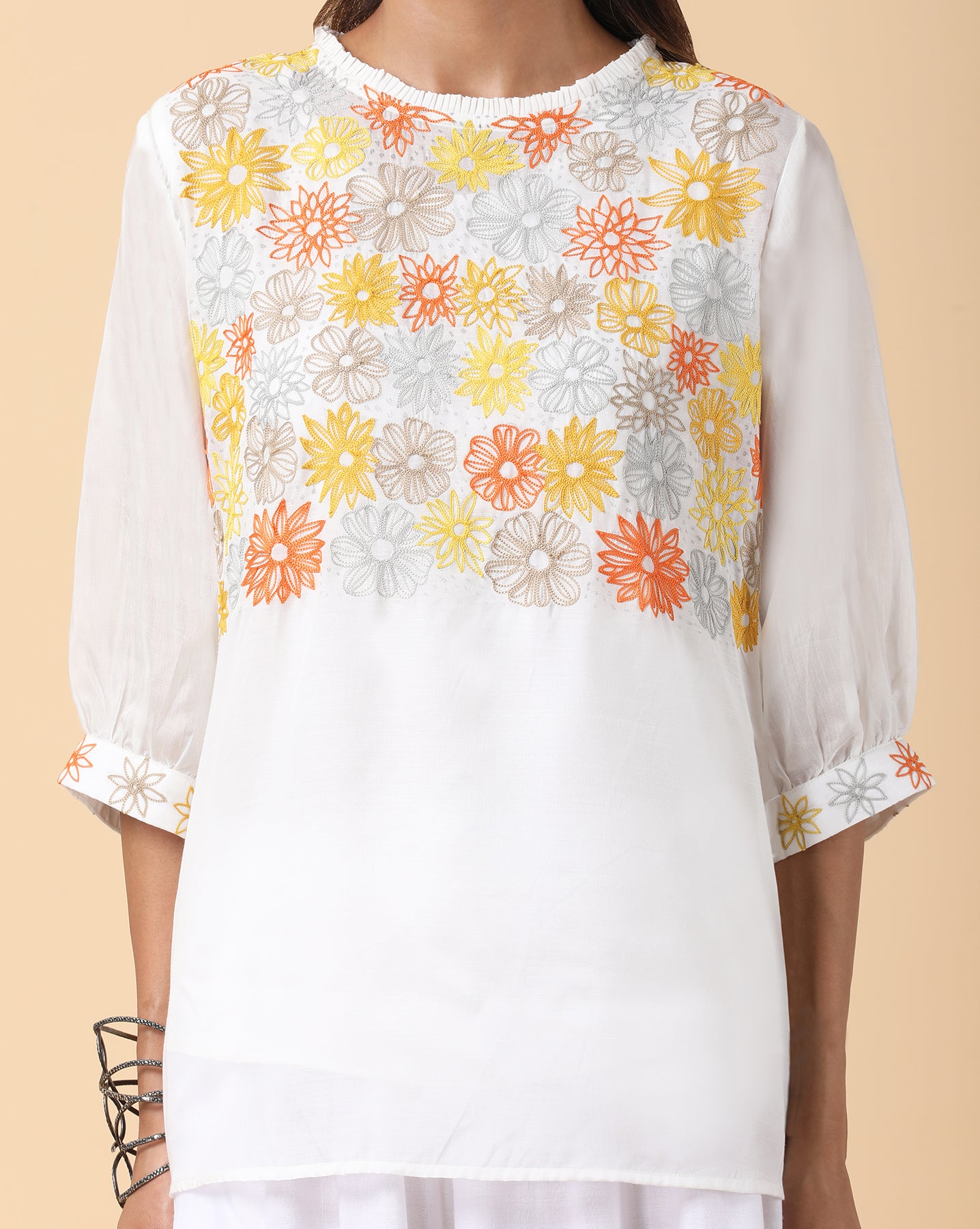 Boatneck white embroidered top