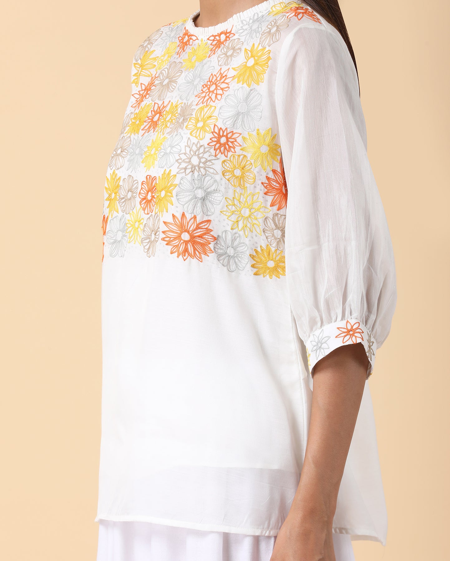 Boatneck white embroidered top