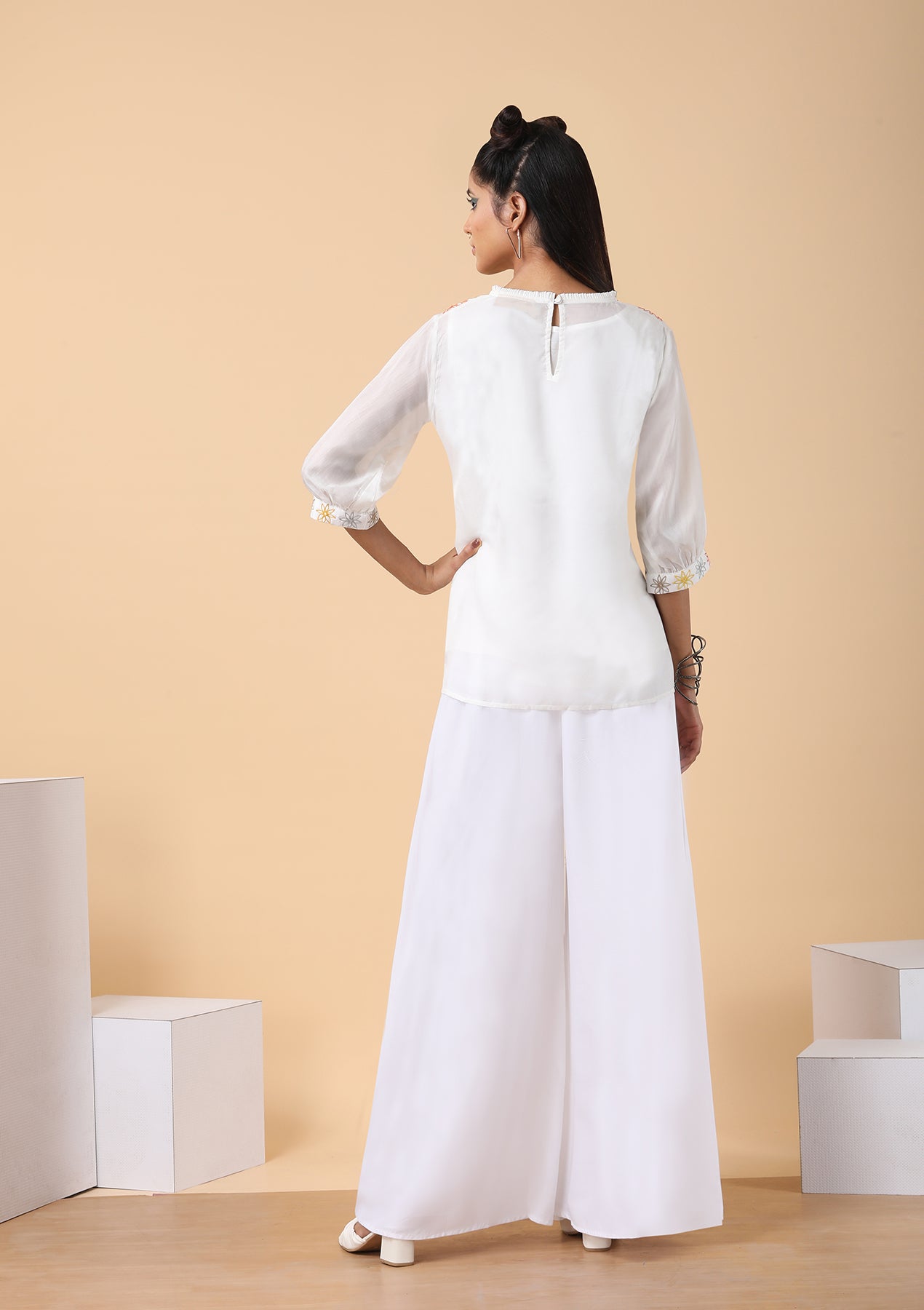 Boatneck white embroidered top