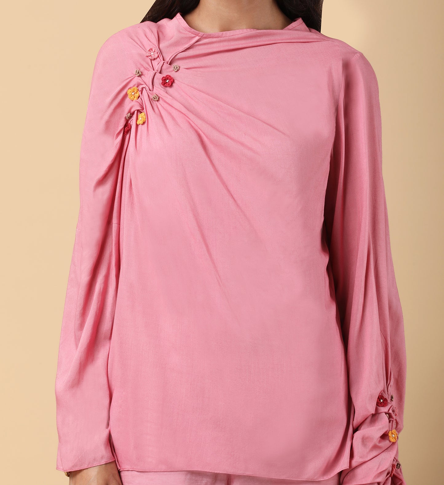 Full-sleeve blush pink top set