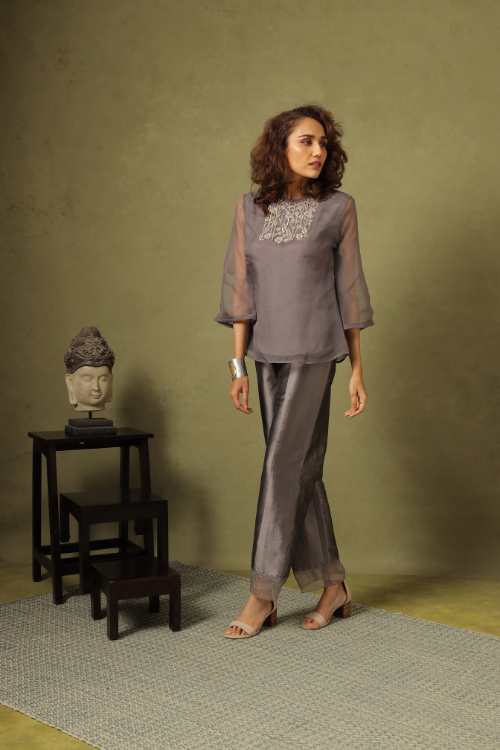 Silk Organza Top Cotton Silk Dupion Trouser