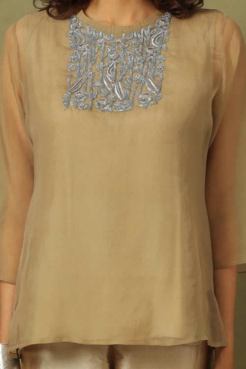 シルクオーガンザトップ コットンシルクデュピオントラウザー