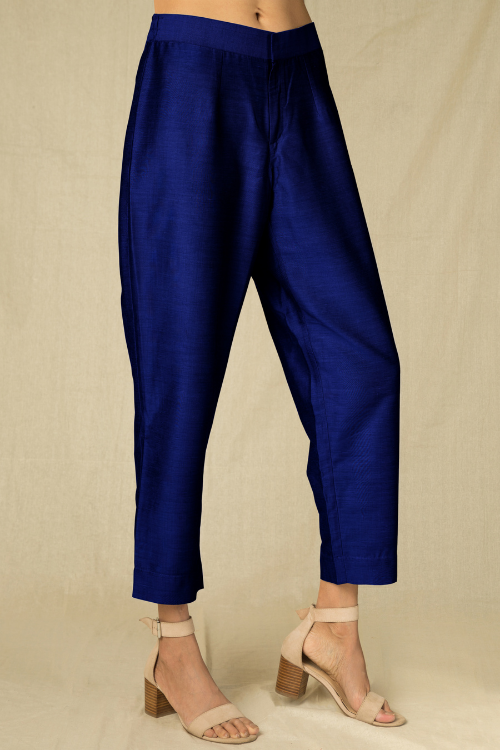 Cotton Silk Navy Trouser