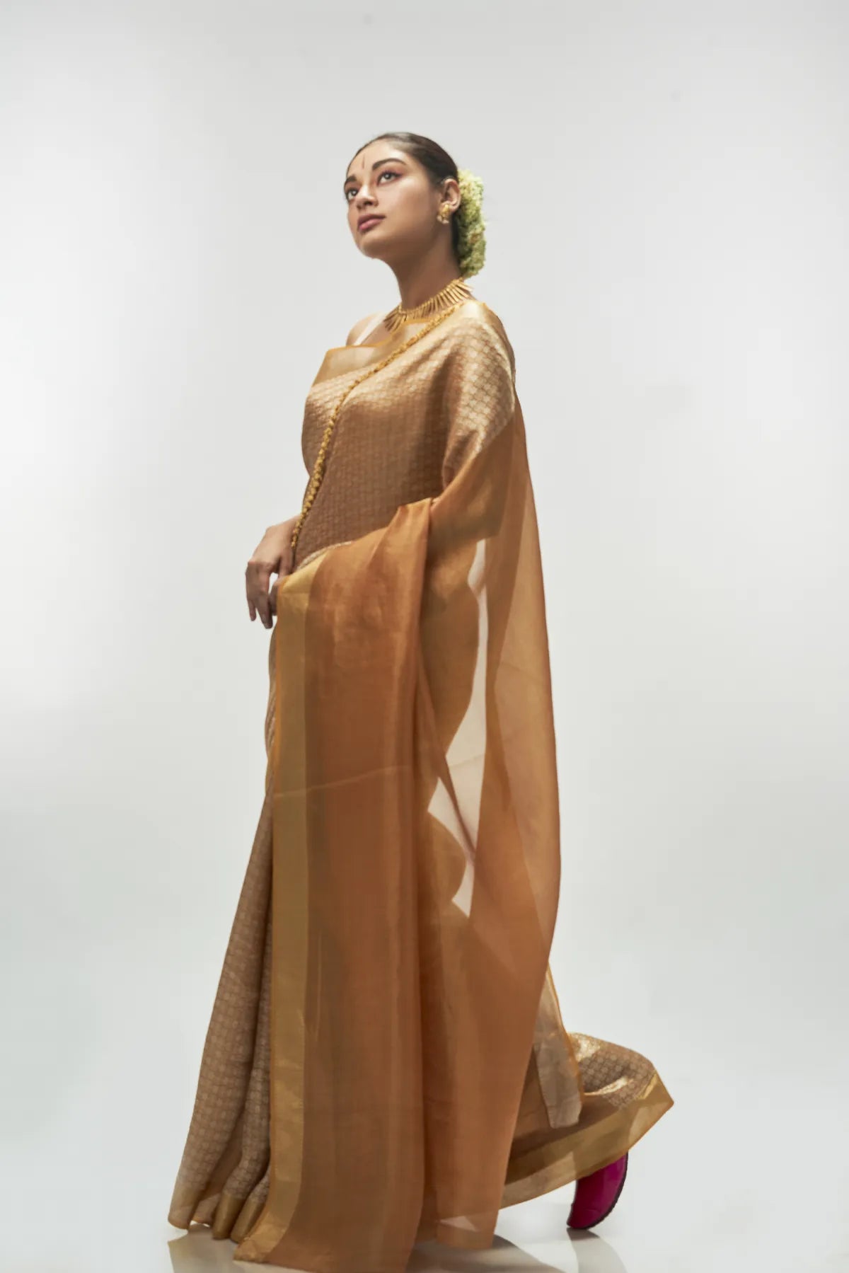 Honey mustard Silk Tissue Saree