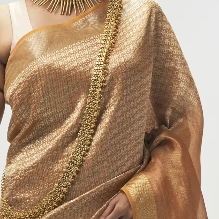 Honey mustard Silk Tissue Saree