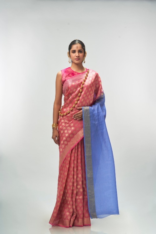 Flamingo With Sapphire Saree