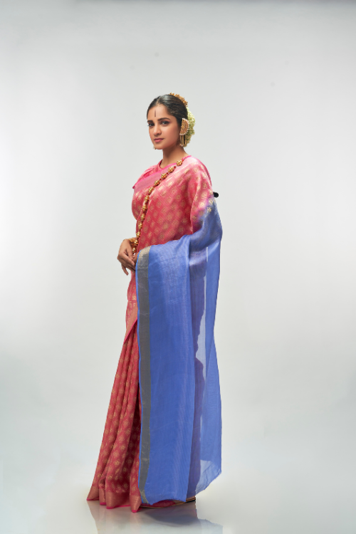 Flamingo With Sapphire Saree