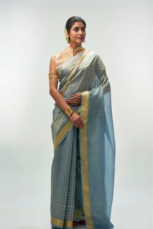 Ice Blue Silk Tissue Saree