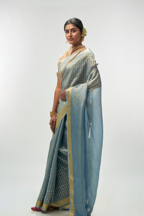 Ice Blue Silk Tissue Saree