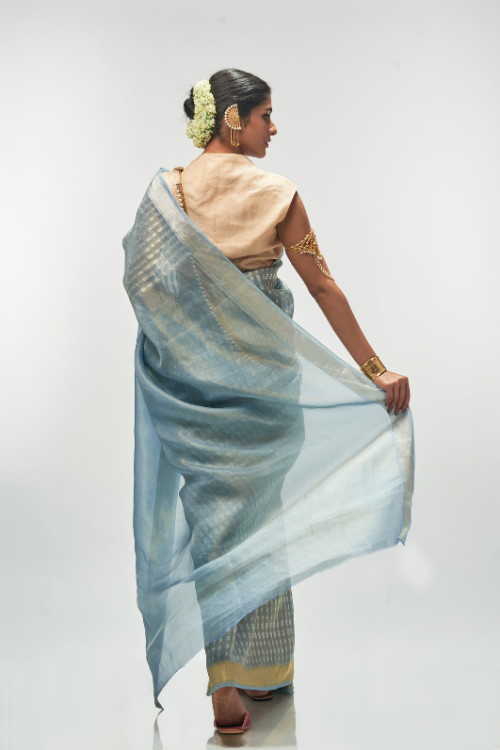 Ice Blue Silk Tissue Saree