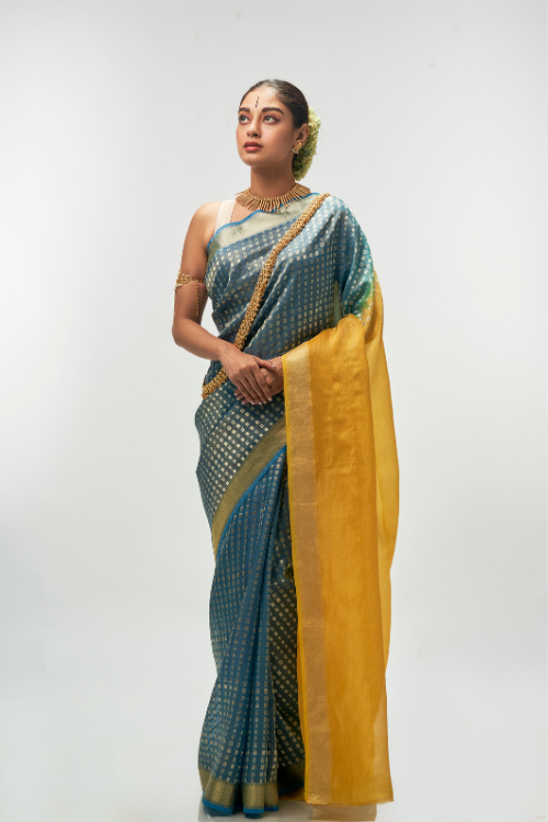 Ocean Blue Silk Tissue Saree