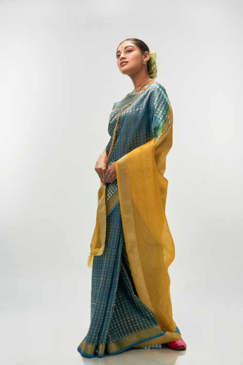 Ocean Blue Silk Tissue Saree