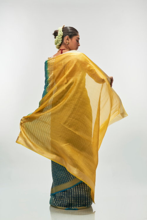 Ocean Blue Silk Tissue Saree