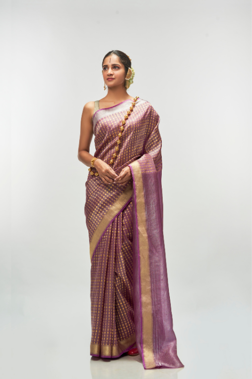 Rasberry glase Silk Tissue Saree