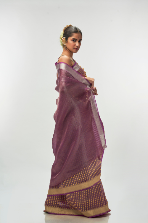 Rasberry glase Silk Tissue Saree