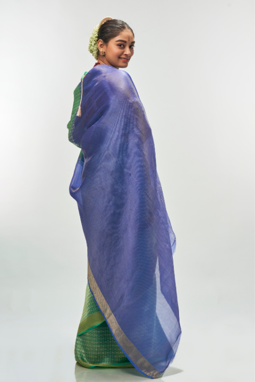 Forest Green Silk Tissue Saree