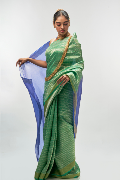 Forest Green Silk Tissue Saree