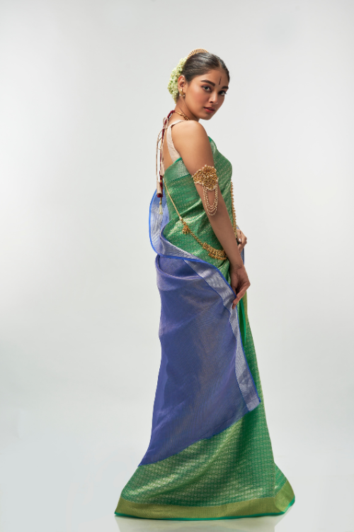 Forest Green Silk Tissue Saree