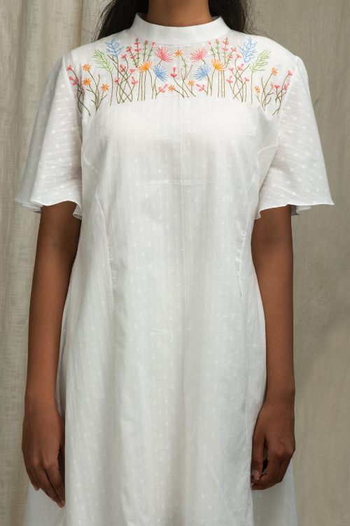 Top White, Asymmetric Tunic In Pure Cotton