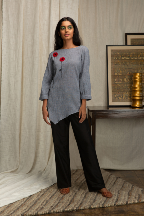 Black & White, Crimped Cotton Asymmetric Top