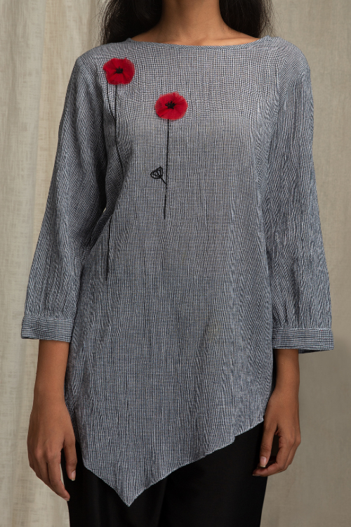 Black & White, Crimped Cotton Asymmetric Top