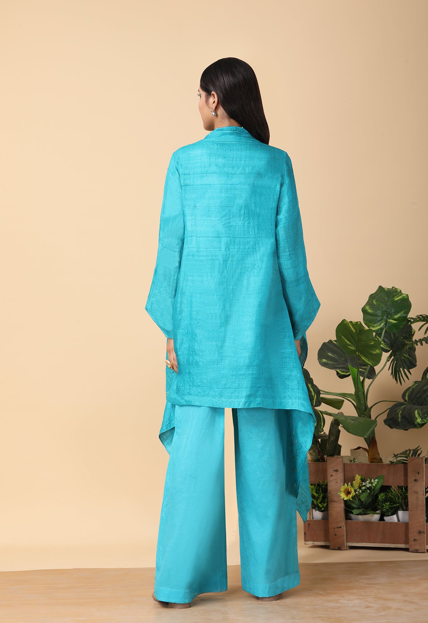 Blue turquoise tassar matka overcoat set