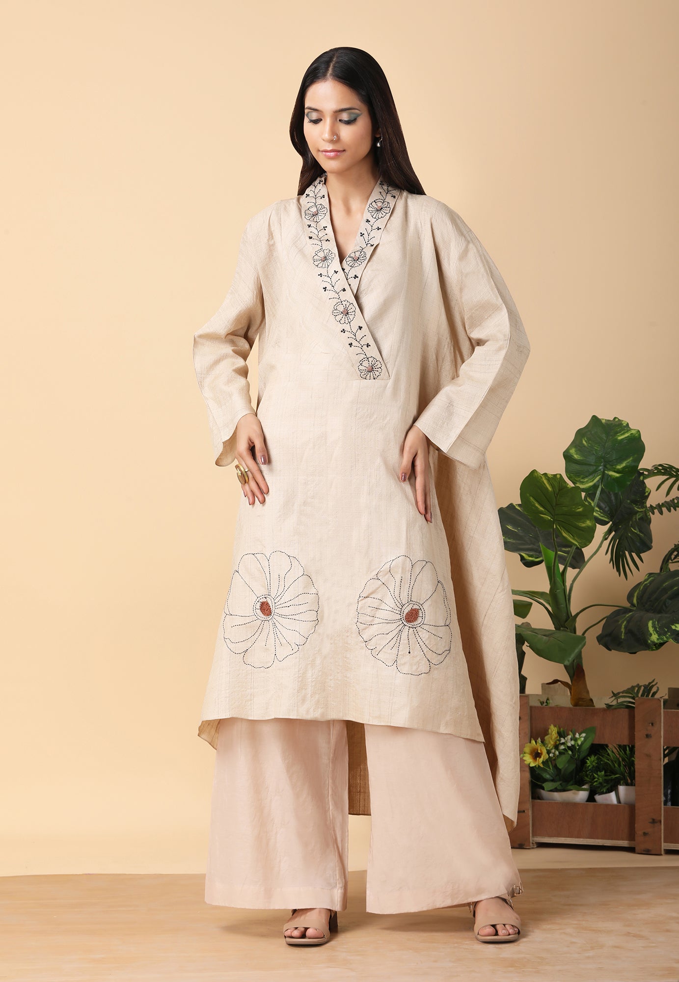 Natural tassar matka tunic set