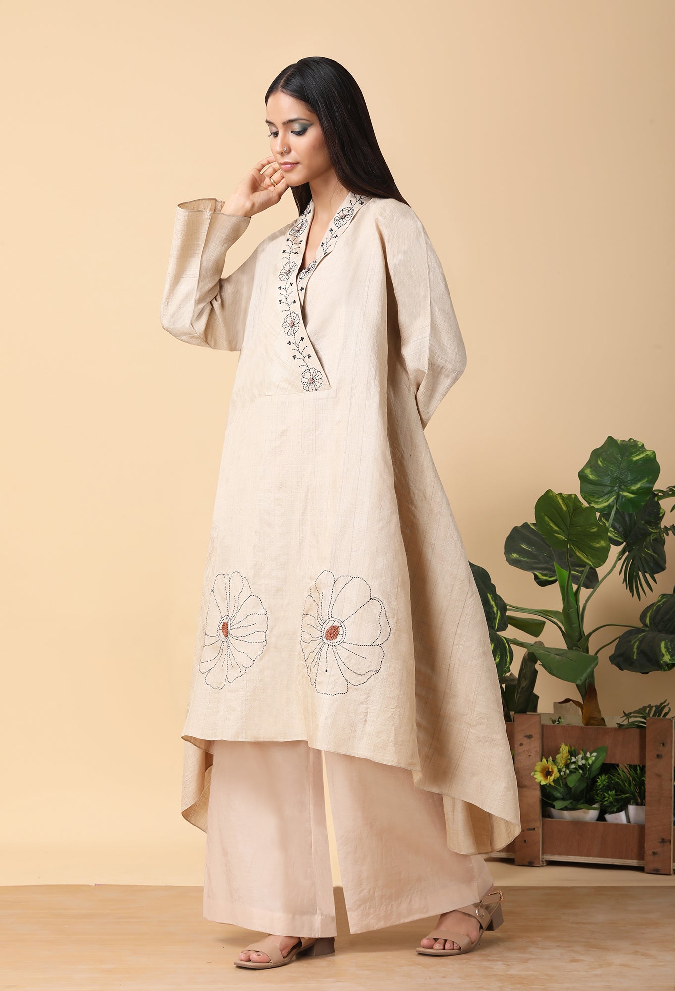 Natural tassar matka tunic set