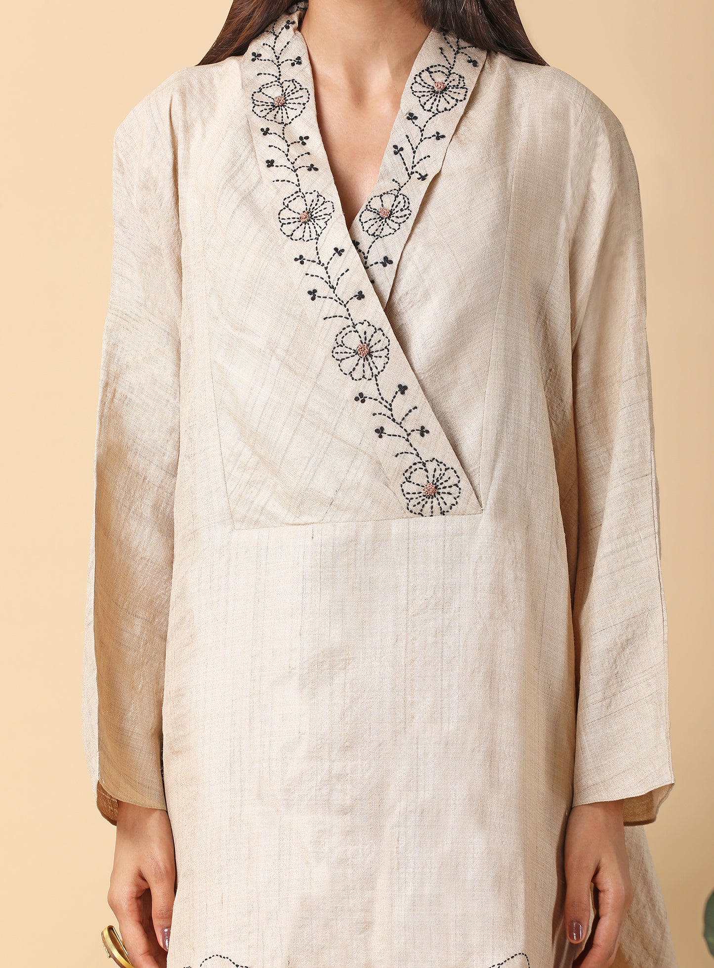 Natural tassar matka tunic set